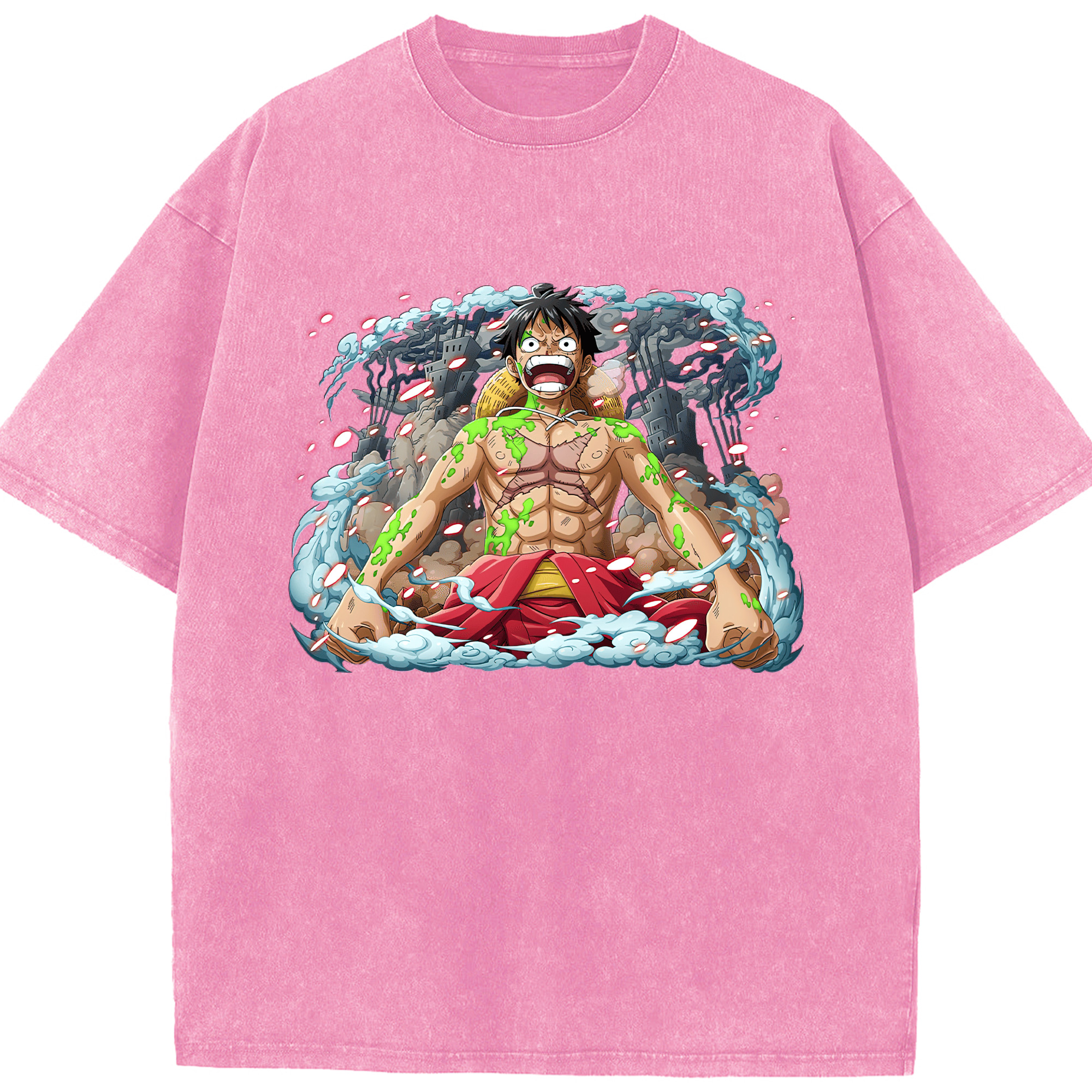 ワンピース モンキー・D・ルフィ ONE PIECE Monkey D. Luffy 綿100% ヴィンテージ風 半袖Tシャツ（フロントプリント）